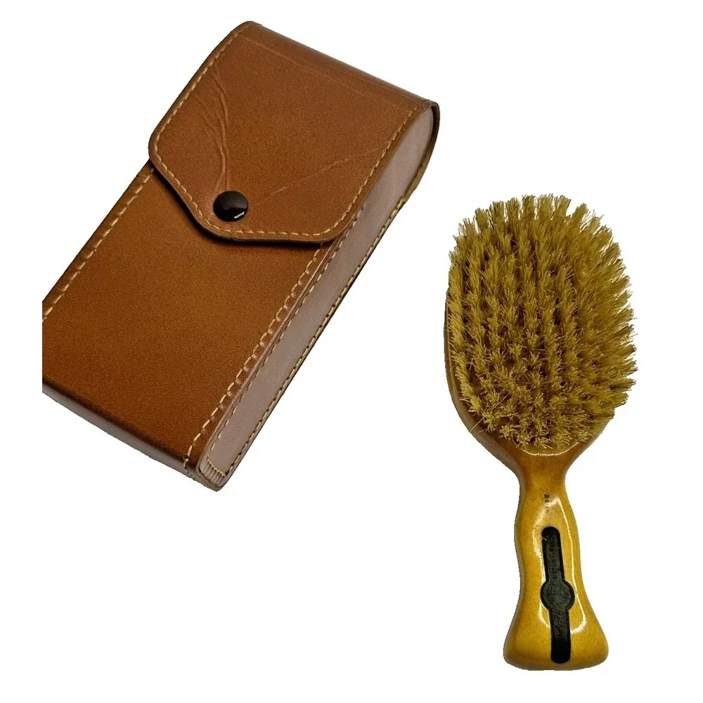 Vintage Royal Sweden Brush Leather Case Wood Handle